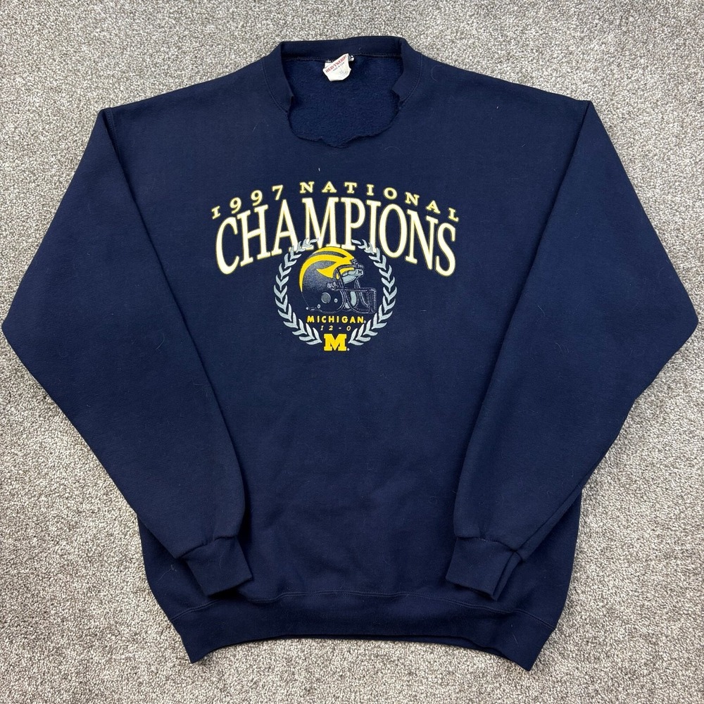 Vintage Michigan Wolverines Sweatshirt Mens XL Blue 1997 National Champions 12-0